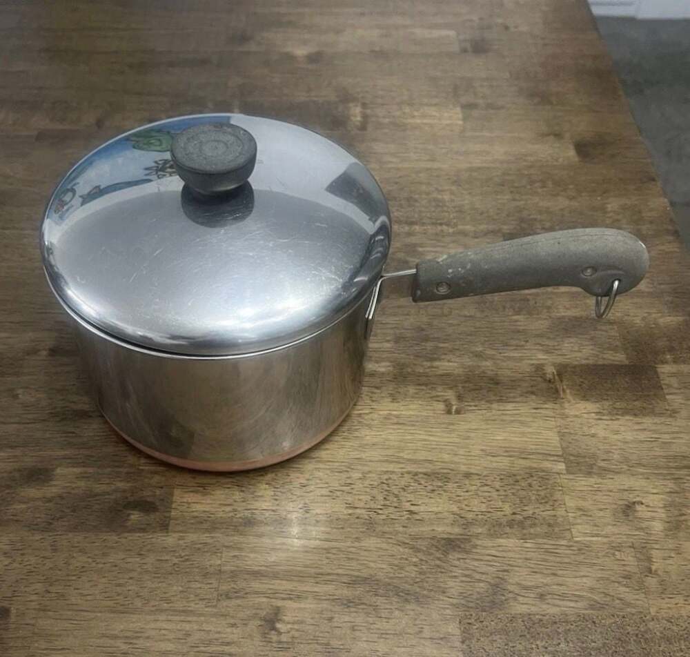 Vtg pre 68 Revere Ware 1801 Copper Clad Stainless Steel 3 Quart Saucepan W/ Lid